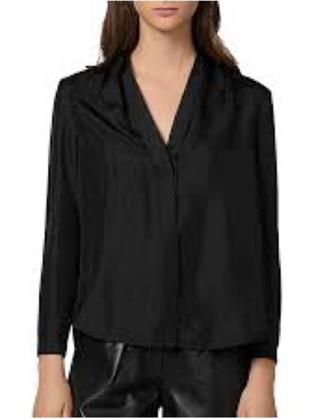 NWT SANDRO Lanna Black 100% Silk Long Sleeve Button-Down Blouse Size Small